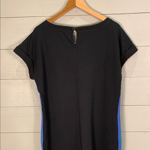 Talbots NWT Black Dress with Blue and Green Accent stripes down the sides large - Picture 9 of 13